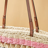 Boho Straw Bag with Contrast Stripes