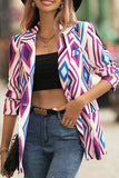 Lapel Collar Geometric Print Open Button Winter Outfits Jackets