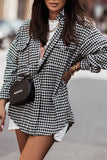 Tweed Houndstooth Single-breasted Shacket Coat with Pockets