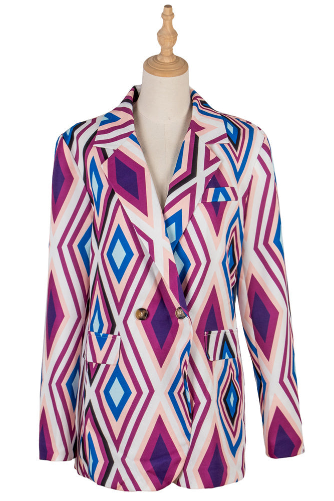 Lapel Collar Geometric Print Open Button Winter Outfits Jackets