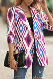 Lapel Collar Geometric Print Open Button Winter Outfits Jackets
