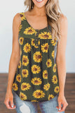 Army Green Sunflower Printed Loose Vest Tank Top