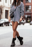 Tweed Houndstooth Single-breasted Shacket Coat with Pockets