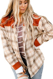 Winter Outfits Orange Contrast Corduroy Plaid Shacket