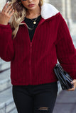 Zipper Design Ribbed Fleece Jacket Coat