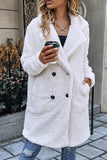 White Lapel Collar Open Button Plush Coat