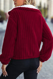 Zipper Design Ribbed Fleece Jacket Coat
