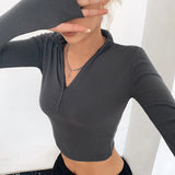 Solid Color Casual T-shirt Women Long Sleeves Turtleneck Crop Tops Sexy Simple Style Party Club Top