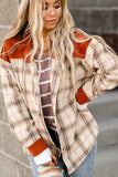 Winter Outfits Orange Contrast Corduroy Plaid Shacket