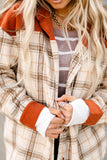 Winter Outfits Orange Contrast Corduroy Plaid Shacket