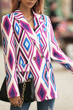 Lapel Collar Geometric Print Open Button Winter Outfits Jackets