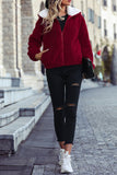 Zipper Design Ribbed Fleece Jacket Coat