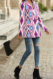 Lapel Collar Geometric Print Open Button Winter Outfits Jackets