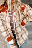 Winter Outfits Orange Contrast Corduroy Plaid Shacket