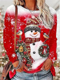 Christmas Shirt Women's Snowman Snowflake Print Long Sleeve