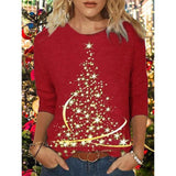 Women's Shirt Peacock Christmas Tree Print Long Sleeve