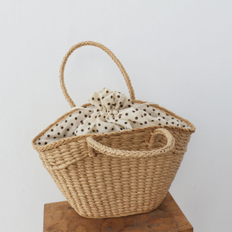 Dumpling Type Drawstring Woven Handbag