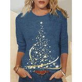 Women's Shirt Peacock Christmas Tree Print Long Sleeve