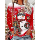 Christmas Shirt Women's Snowman Snowflake Print Long Sleeve