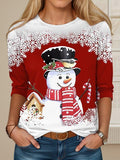 Christmas T shirt  Snowman Print Long Sleeve Tee