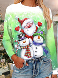 Christmas Shirt Women's T shirt Tee Graphic Santa Claus Snowman Red Navy Blue Print Long Sleeve