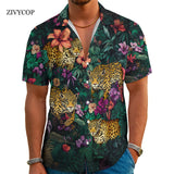 ZIVYCOP  Animal Print Hawaiian Shirt Beach Button Down Retro Outdoor Vacations Party Short Sleeve