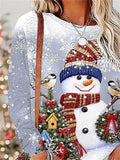 Christmas Shirt Women's Snowman Snowflake Print Long Sleeve