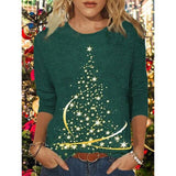 Women's Shirt Peacock Christmas Tree Print Long Sleeve