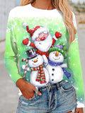 Christmas Shirt Women's T shirt Tee Graphic Santa Claus Snowman Red Navy Blue Print Long Sleeve