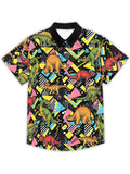 THANGAM 80s Hawaiian shirt for Men Funny Dinosaur Geometry Clothes Button-Up Disco Party Outfit 80s Clothing