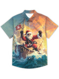 MBARAKE Funny Pirater Hawaiian Shirt Tropical Nautical Button Down Retro Vacation Christmas Night Outfits
