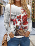 Christmas Women's T shirt  Snowman Print Long Sleeve