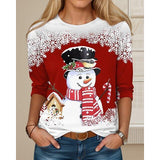Christmas T shirt  Snowman Print Long Sleeve Tee
