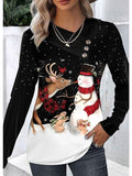 Women's T shirt Tee Christmas Shirt Snowman Reindeer