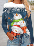 Christmas Shirt Women's T shirt Tee Graphic Santa Claus Snowman Red Navy Blue Print Long Sleeve