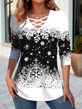 Women's Christmas Shirt Snowflake Print Long Sleeve Christmas