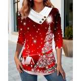 Women's Christmans Trees V-neck Long Sleeve Top