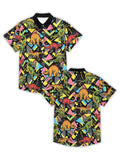 THANGAM 80s Hawaiian shirt for Men Funny Dinosaur Geometry Clothes Button-Up Disco Party Outfit 80s Clothing