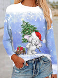 Christmas Shirt Women's T shirt Tee Graphic Santa Claus Snowman Red Navy Blue Print Long Sleeve