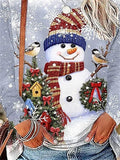 Christmas Shirt Women's Snowman Snowflake Print Long Sleeve