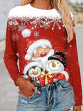 Christmas Shirt Women's T shirt Tee Graphic Santa Claus Snowman Red Navy Blue Print Long Sleeve