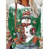 Christmas Shirt Women's Snowman Snowflake Print Long Sleeve