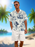 Nautical Pirate Hawaiian Shirt for Men Button Down Shirt Vacation and Theme Party