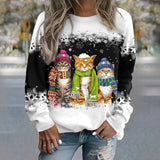 Women's Pullover Christmas Sweatshirt Cat Snowflake Sportswear