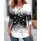 Women's Christmas Shirt Snowflake Print Long Sleeve Christmas