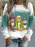 Women's Pullover Christmas Sweatshirt Cat Snowflake Sportswear
