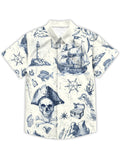 Nautical Pirate Hawaiian Shirt for Men Button Down Shirt Vacation and Theme Party