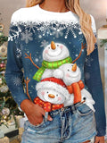 Christmas Shirt Women's T shirt Tee Graphic Santa Claus Snowman Red Navy Blue Print Long Sleeve