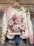 Christmas Sweatshirt  Floral Snowman Print Sportswear