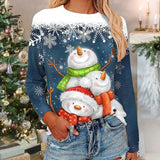 Christmas Shirt Women's T shirt Tee Graphic Santa Claus Snowman Red Navy Blue Print Long Sleeve